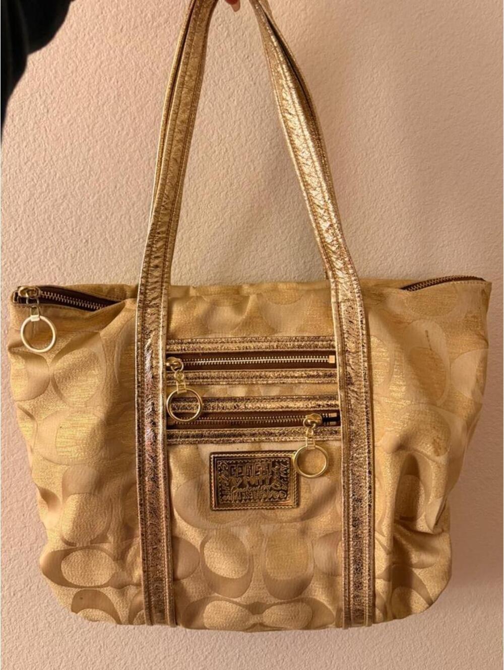 Coach Poppy Signature Metallic Gold Glam Tote 2009